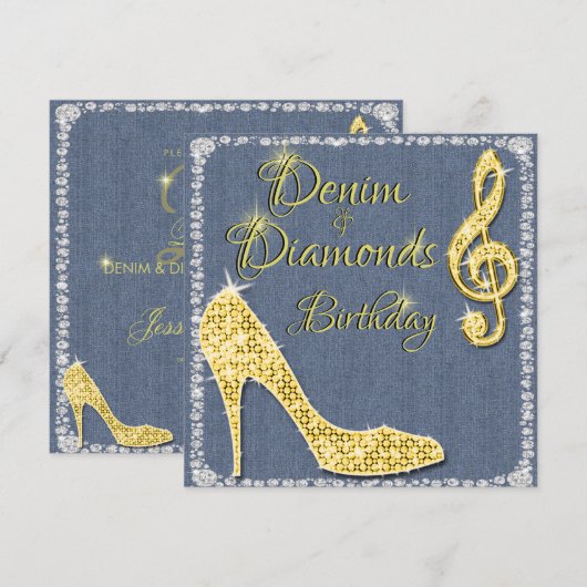 Denim & Diamonds Gold 25e verjaardag Kaart (Voorkant / Achterkant)