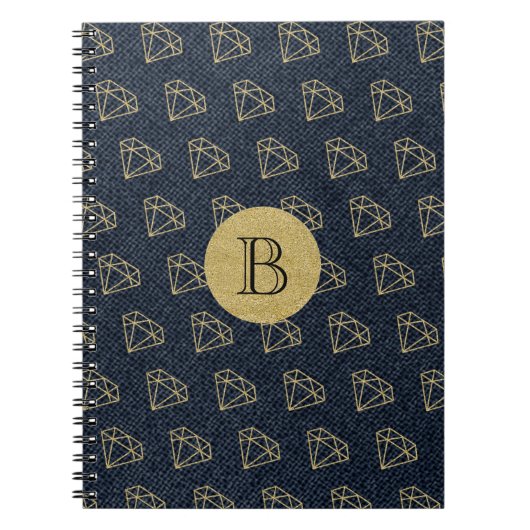 Denim & Diamonds Gold & Blue Glamor Bling Notitieboek (Voorkant)
