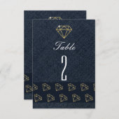 Denim & Diamonds Gold & Blue Party Table Numbers Kaart (Voorkant / Achterkant)