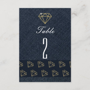 Denim & Diamonds Gold & Blue Party Table Numbers Kaart