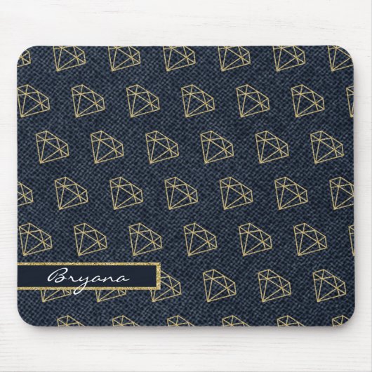 Denim & Diamonds Goud & Blauw Glam Computer Muismat (Voorkant)
