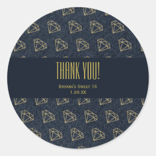 Denim & Diamonds Goud & Blauwe Glam Feest Favor Ronde Sticker