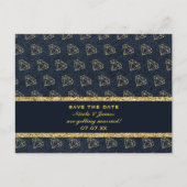 Denim & Diamonds Goud & Blauwe Glam Save The Date Aankondigingskaart (Voorkant)