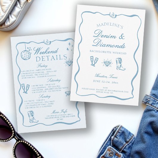 Denim Diamonds Hand Schrijven Bachelorette Weekend Kaart