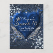 Denim & Diamonds Heart Sweet 16 Party Save Datum Aankondigingskaart (Voorkant)