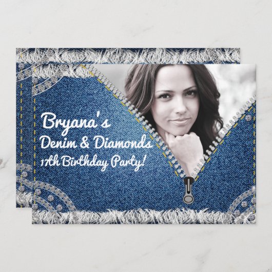 Denim & Diamonds Jean Rits Party Fotouitnodiging Kaart (Voorkant / Achterkant)