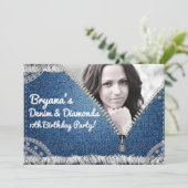 Denim & Diamonds Jean Ritssluiting Feest Foto Uitn Kaart (Staand voorkant)