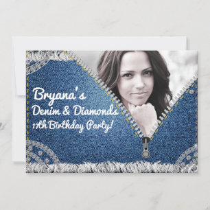 Denim & Diamonds Jean Ritssluiting Feest Foto Uitn Kaart