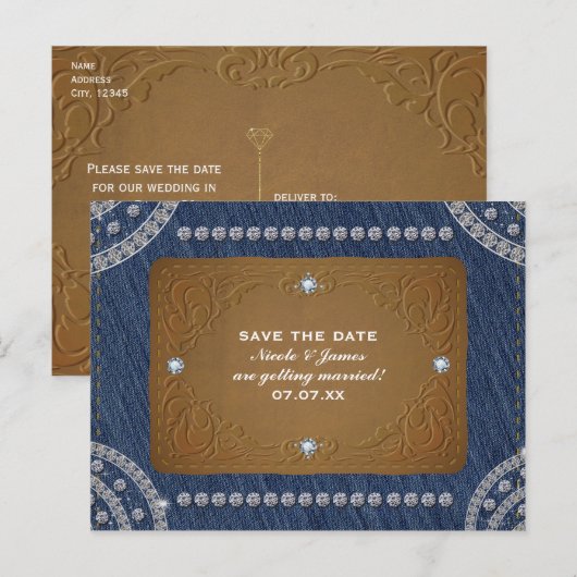 Denim & Diamonds Jeans Label Bewaar de datum Feest Aankondigingskaart (Voorkant / Achterkant)