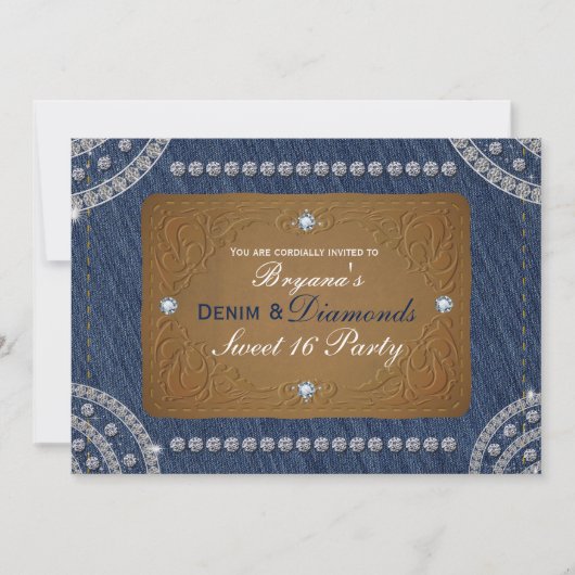 Denim & Diamonds jeans label feest uitnodigingen (Voorkant)
