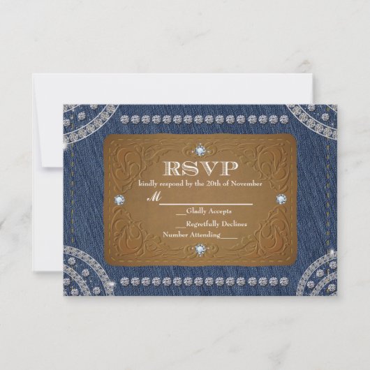 Denim & Diamonds jeans label trouw-RSVP kaart (Voorkant)
