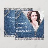 Denim & Diamonds Jeans Verjaardag Uitnodiging met  (Voorkant / Achterkant)