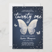 Denim Diamonds Kant Vlinder Moderne 21e Verjaardag Kaart (Voorkant)