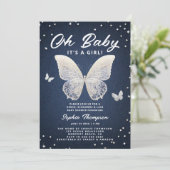 Denim Diamonds Kant Vlinder Oh Baby Meisje Douche Kaart (Staand voorkant)