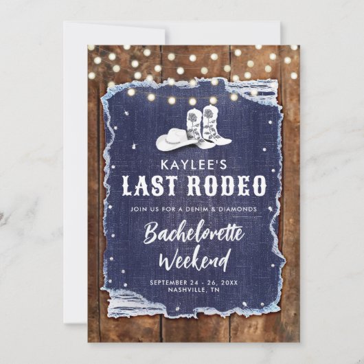 Denim Diamonds Laatste Rodeo Rustic Chic Meidenavo Kaart (Voorkant)