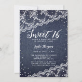 Denim Diamonds Lace Sweet 16 Trendy Birthday Party Kaart (Voorkant)