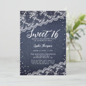 Denim Diamonds Lace Sweet 16 Trendy Birthday Party Kaart (Staand voorkant)