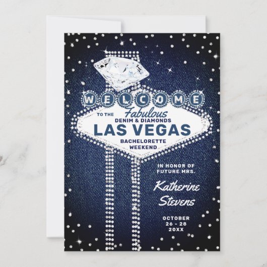 Denim Diamonds Las Vegas Bling Bachelorette Party Kaart (Voorkant)