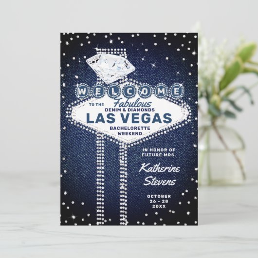 Denim Diamonds Las Vegas Bling Bachelorette Party Kaart (Staand voorkant)