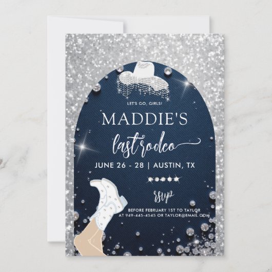 Denim Diamonds Last Rodeo Glam Arch Bachelorette Kaart (Voorkant)