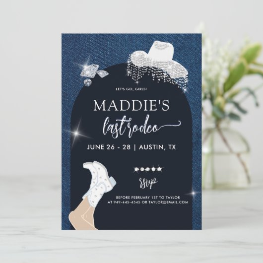 Denim Diamonds Lets Go Girls Arch Bachelorette Kaart (Staand voorkant)