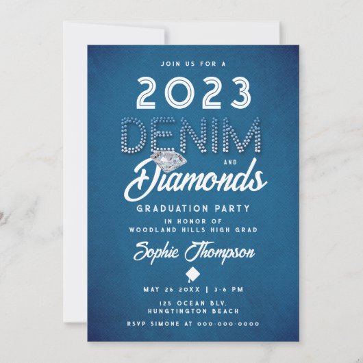 Denim Diamonds Lettering Modern Graduation Party Kaart (Voorkant)