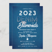 Denim Diamonds Lettering Modern Graduation Party Kaart (Voorkant / Achterkant)