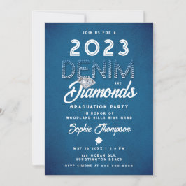 Denim Diamonds Lettering Modern Graduation Party Kaart