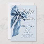 Denim Diamonds Light Blue Bow 30th Birthday Party Kaart (Voorkant)