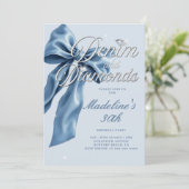 Denim Diamonds Light Blue Bow 30th Birthday Party Kaart (Staand voorkant)