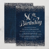 Denim & Diamonds Milestone 80th Birthday Party Kaart (Voorkant / Achterkant)