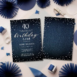 Denim Diamonds Modern Rustic 40th Birthday Party Kaart<br><div class="desc">Een eenvoudige,  moderne,  elegante en chic verjaardagsfeestelijke sjabloon met een blauwe denimachtergrond,  het woord BIRTHDAY bedekt in witte diamanten (gesimuleerd,  niet echt diamant) en in modern kalligrafiekmanuscript,  en rustische typografie in wit. Een chic "denim and diamonds"-ontwerp voor een jonge vrouw op haar 40ste verjaardag!</div>