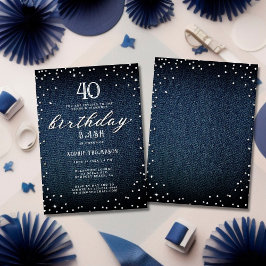 Denim Diamonds Modern Rustic 40th Birthday Party Kaart