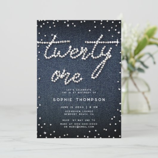 Denim Diamonds Moderne Kalligrafie 21e Verjaardag Kaart (Staand voorkant)