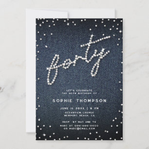 Denim Diamonds Moderne Kalligrafie 40e Verjaardag Kaart