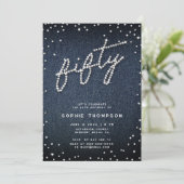 Denim Diamonds Moderne Kalligrafie 50e Verjaardag Kaart (Staand voorkant)