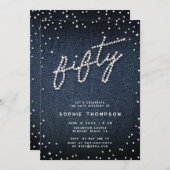 Denim Diamonds Moderne Kalligrafie 50e Verjaardag Kaart (Voorkant / Achterkant)