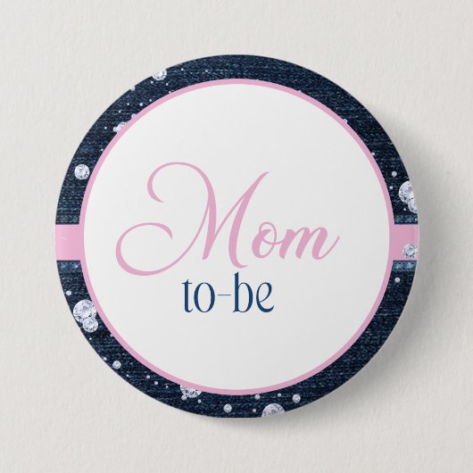 Denim & Diamonds Mom-to-Be Ronde Button 7,6 Cm (Voorkant)