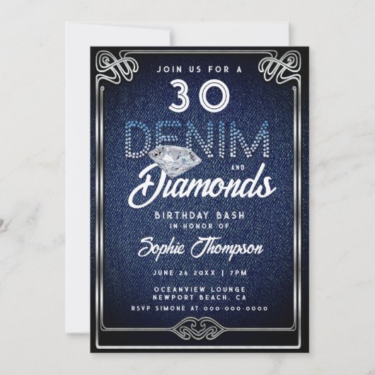 Denim Diamonds Nieuwe Lijst 30e verjaardag Kaart (Voorkant)