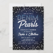 Denim Diamonds Parels Blauw Elegant Paar Douche Kaart (Voorkant)