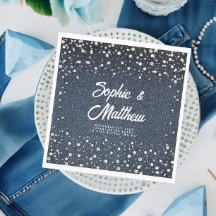 Denim Diamonds Parels Blauw Koppel Trouw Bruiloft Servet