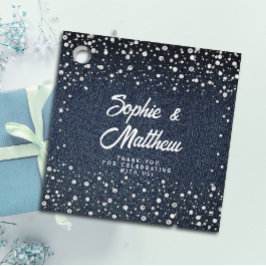 Denim Diamonds Parels Blauw Paar Bruiloft Douche Bedankjes Labels