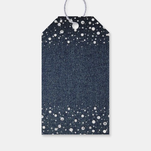 Denim Diamonds Parels Blauw Paar Bruiloft Douche Cadeaulabel (Achterkant)
