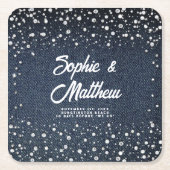 Denim Diamonds Parels Blauw Paar Bruiloft Douche Kartonnen Onderzetters (Voorkant)