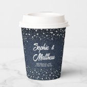 Denim Diamonds Parels Blauw Paar Bruiloft Douche Papieren Bekers (Achterkant)