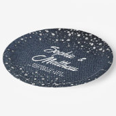 Denim Diamonds Parels Blauw Paar Bruiloft Douche Papieren Bordje (Gekanteld)