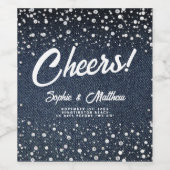 Denim Diamonds Parels Blauw Paar Bruiloft Douche Wijn Etiket (Enkel label)