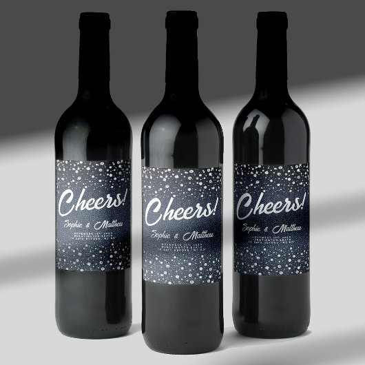 Denim Diamonds Parels Blauw Paar Bruiloft Douche Wijn Etiket