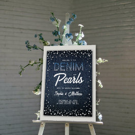 Denim Diamonds Parels Blauw Paar Douche Welkom Perfect Poster