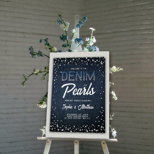 Denim Diamonds Parels Blauw Paar Douche Welkom Perfect Poster
